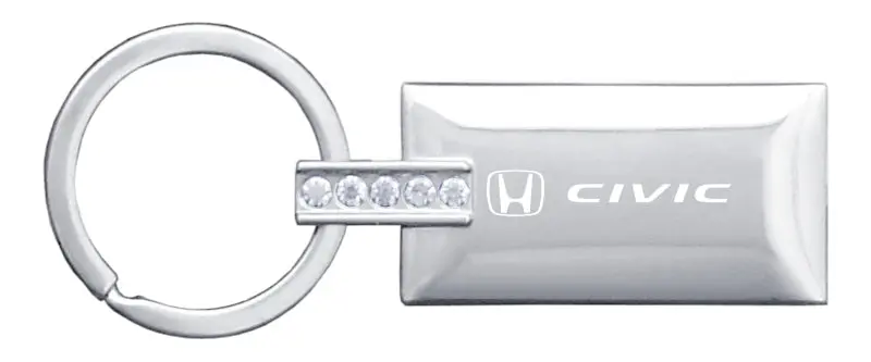 Honda Civic Jeweled Rectangular Key Ring (Silver) 1