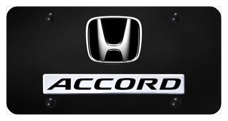 Honda Dual Logo Accord License Plate (Chrome On Black) 1