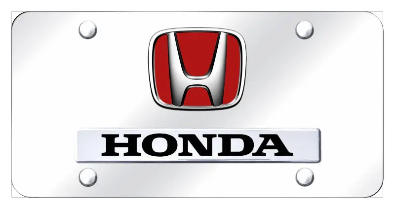 Honda Dual Logo License Plate (Red On Chrome) 1