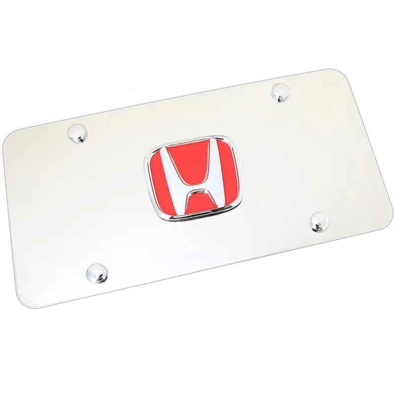 Honda Logo License Plate (Red On Chrome) 1