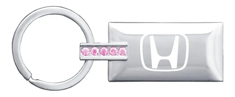Honda Logo Rectangular Pink Crystal Diamond Keychain (Chrome) 1
