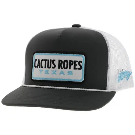 Hooey Grey And White Cactus Ropes Hat With Turquoise Patch 1