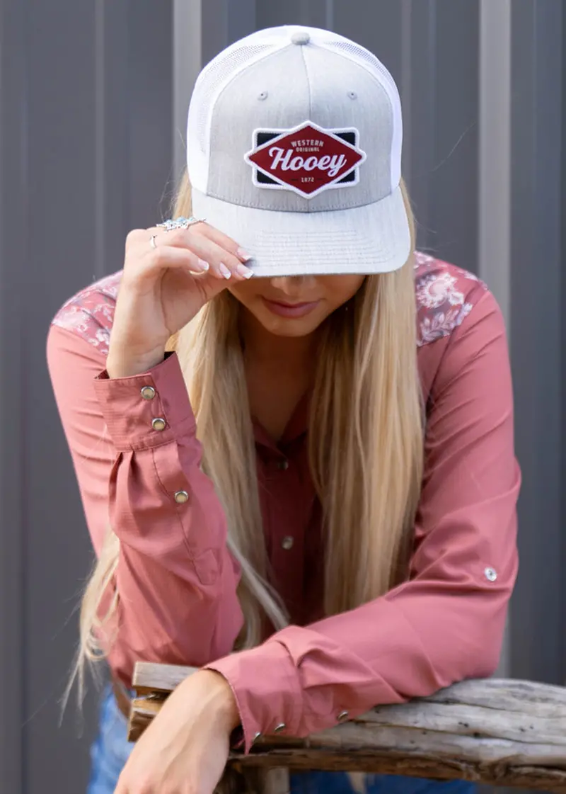 Hooey Grey And White Diamond Hat With Maroon Patch 1