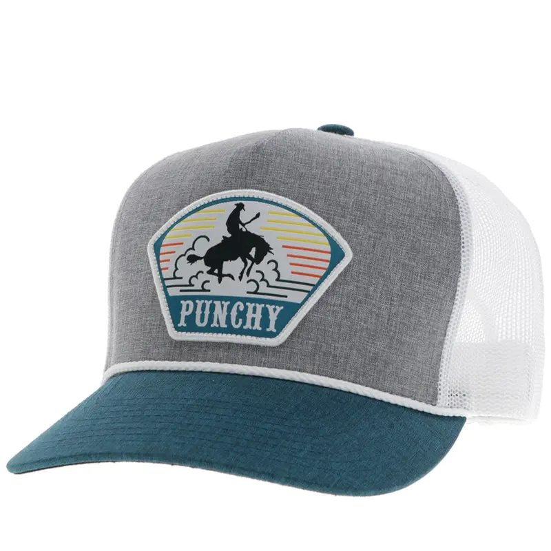 Hooey Grey And White Punchy Hat With Orange And Teal Patch 1