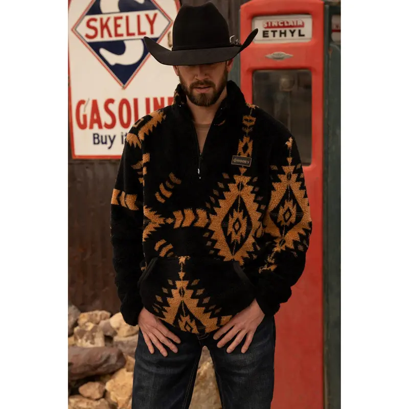 Hooey Men's Black And Tan Fleece Pullover 1