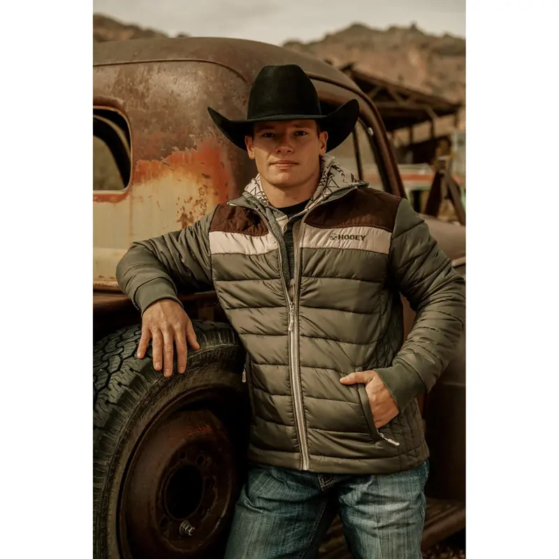 Hooey Men's Olive And Tan Puffer Jacket 1