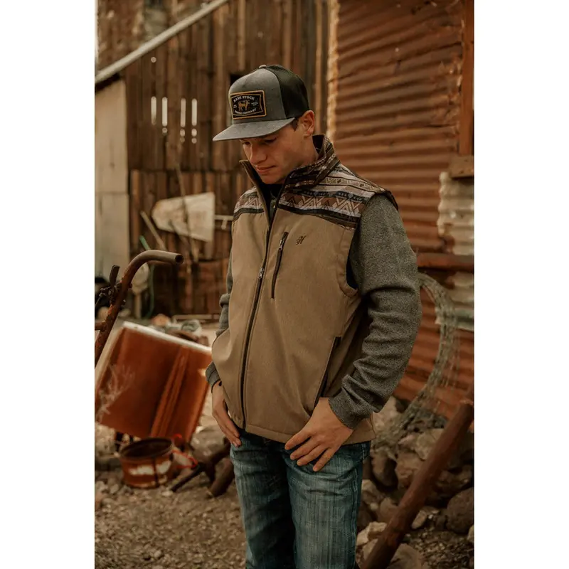 Hooey Men's Tan And Brown Aztec Softshell Vest 1