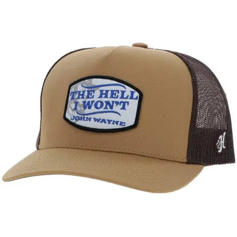 Hooey Tan And Brown John Wayne Hat With Blue And White Patch 1