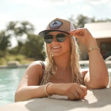 Hooey Tan And White Punchy Hat With Blue And Rust Patch 1