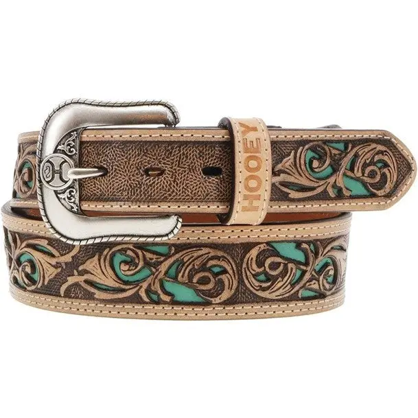 Hooey Top Notch Hand Tooled Belt With Turquoise Underlay 1