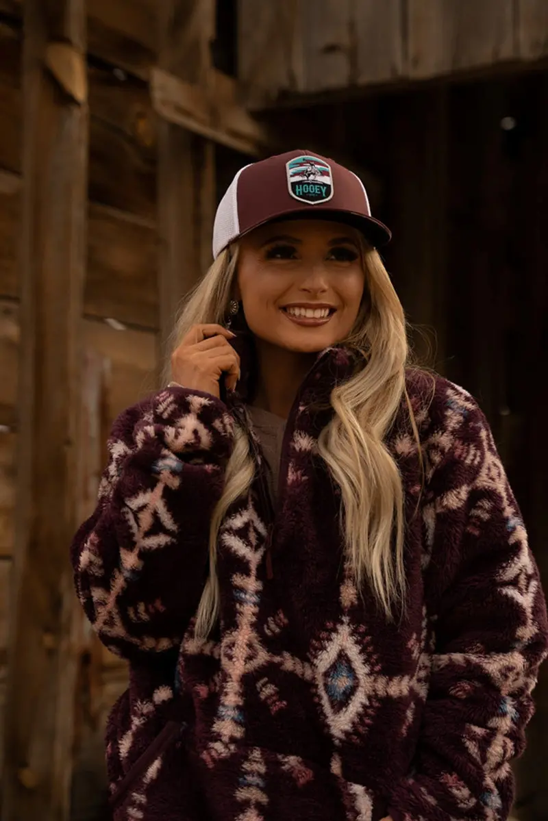 Hooey Women's Maroon Aztec Fleece Pullover 2