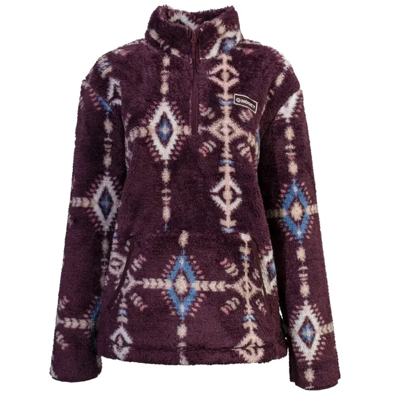 Hooey Women's Maroon Aztec Fleece Pullover 5