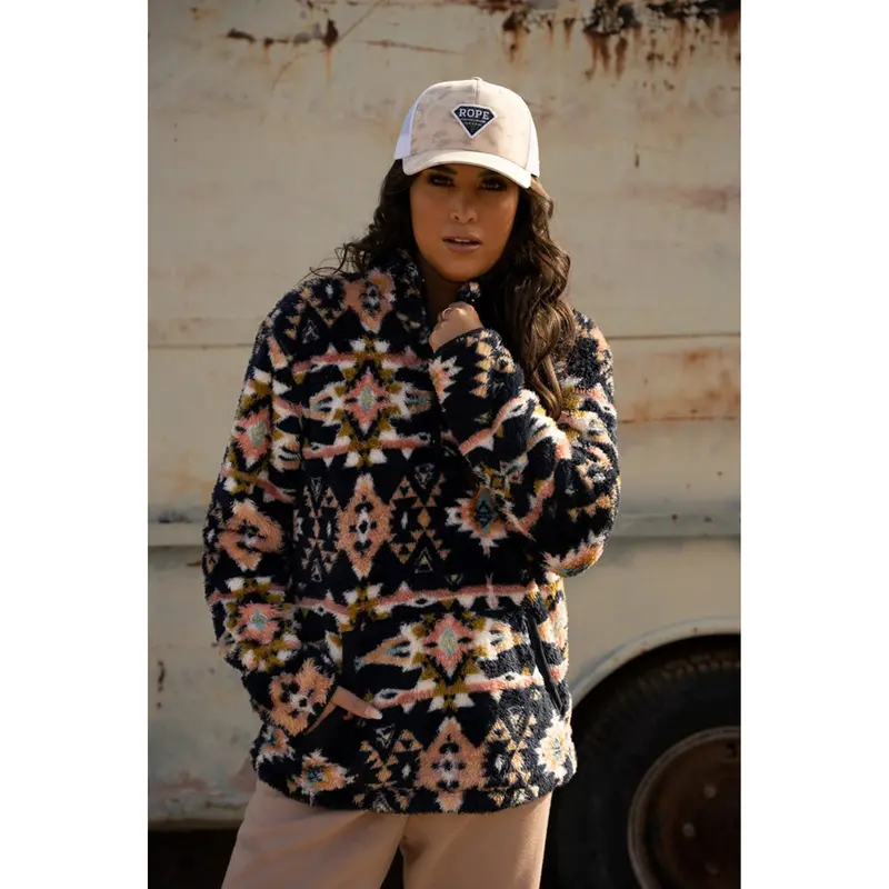Hooey Women's Navy And Aztec Fleece Pullover 1