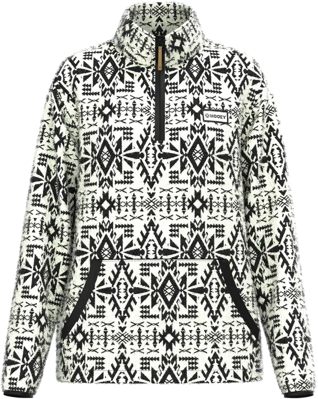 Hooey Women's White And Black Aztec Kodi Fleece Pullover 1
