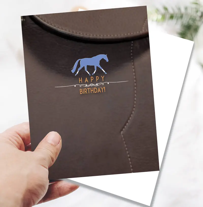 Horse Hollow Press - Horse Birthday Card: Happy Birthday With Leather Background 1