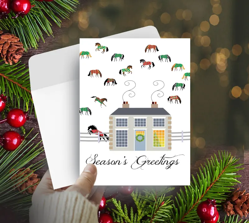 Horse Hollow Press - Horse Christmas Card / Mansion Barn / Holiday Greeting Card 1
