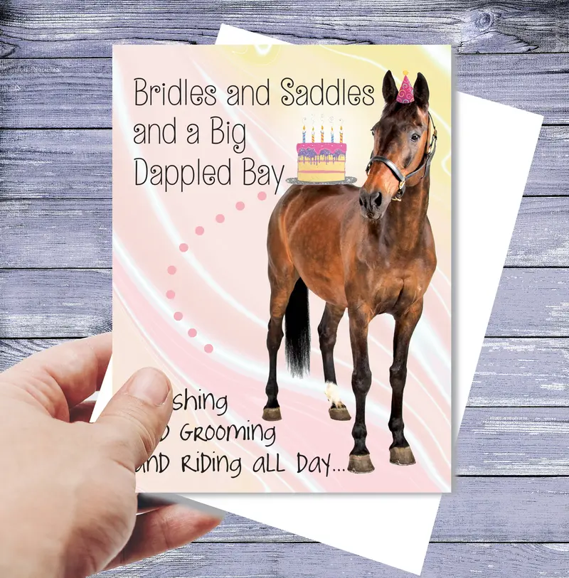 Horse Hollow Press - Horse Greeting Birthday Card / Bridles & Saddles Dapple Bay 1
