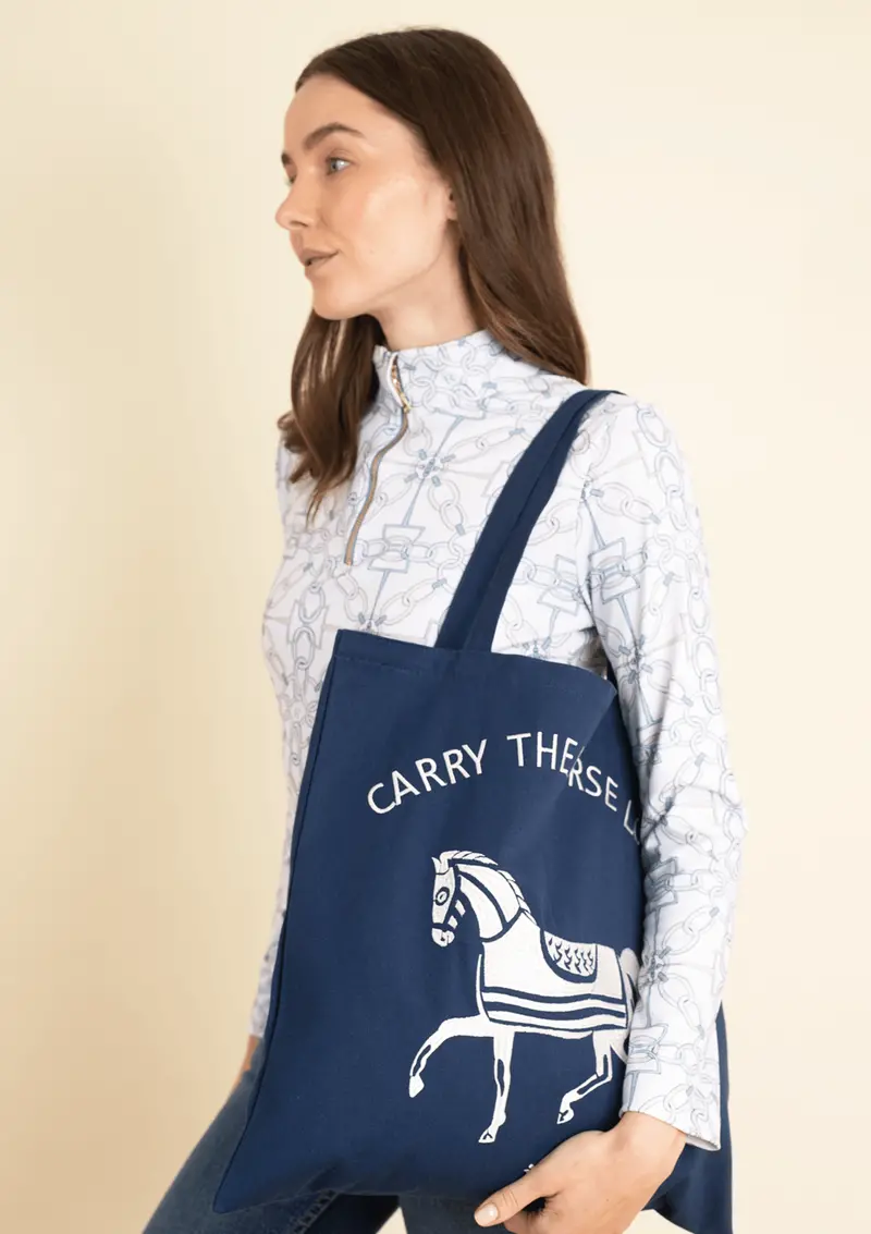 Horse Love Cotton Tote |  Carry The Love Horse | Navy 1