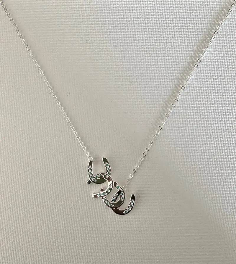 Horseshoe Petite Necklace With Aqua Crystals 2