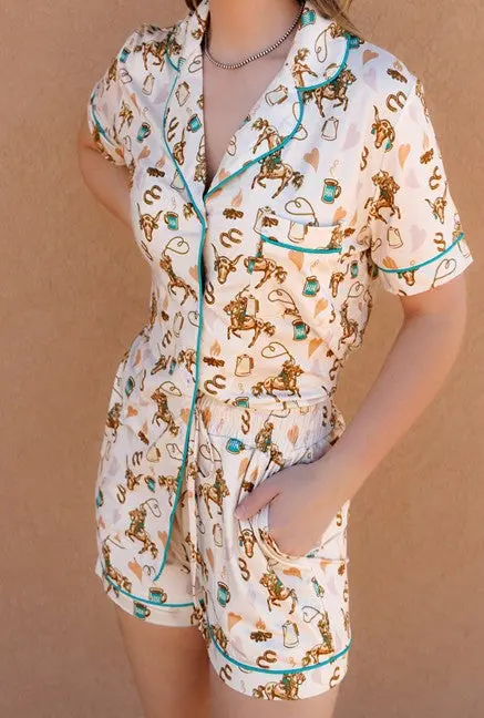 Howdy Hanny Coffee Cowgirl Pajama Set 1