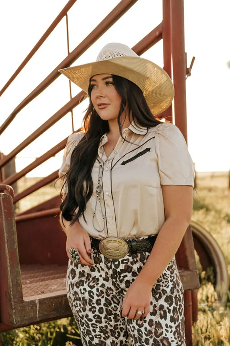 Howdy Hanny Ivory And Black Satin Pearl Snap Shirt 1
