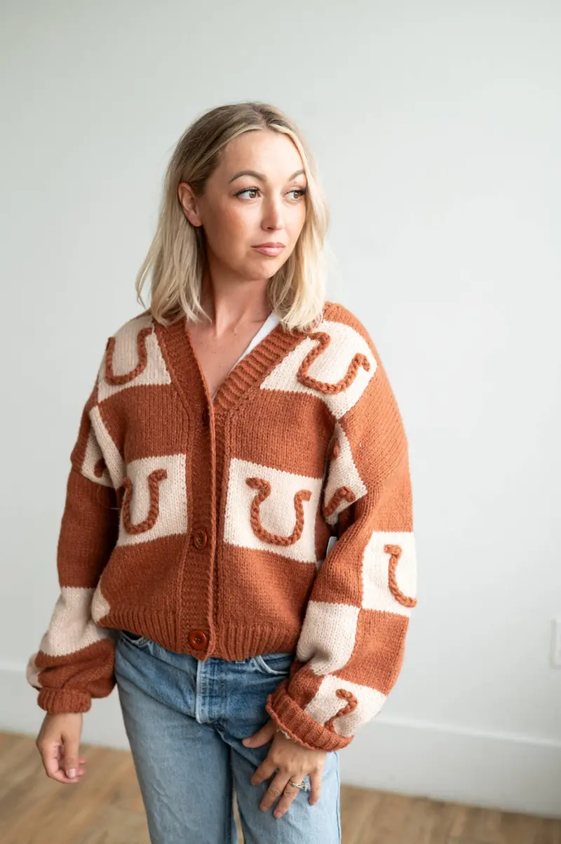 Howdy Hanny Women's Brown Horseshoe Cardigan 1