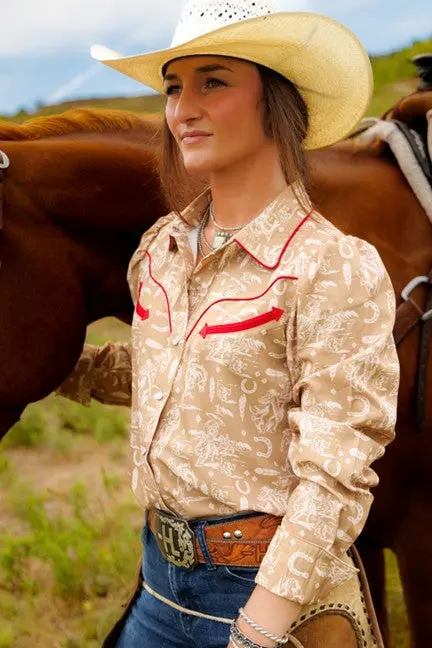 Howdy Hanny Women's Cowboy Feather Snap Shirt 1