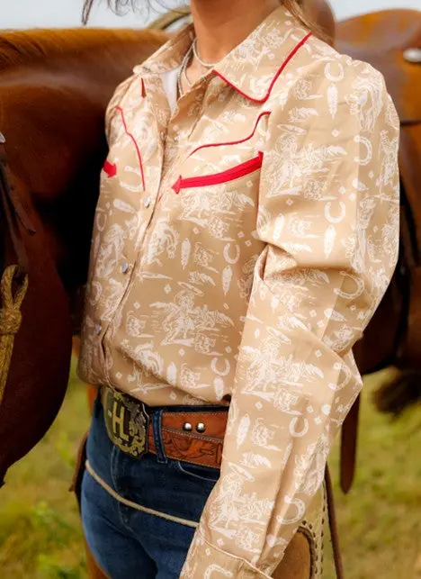 Howdy Hanny Women's Cowboy Feather Snap Shirt 2