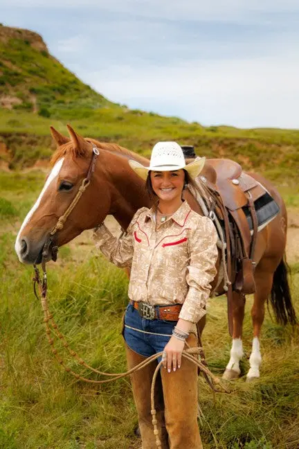 Howdy Hanny Women's Cowboy Feather Snap Shirt 4