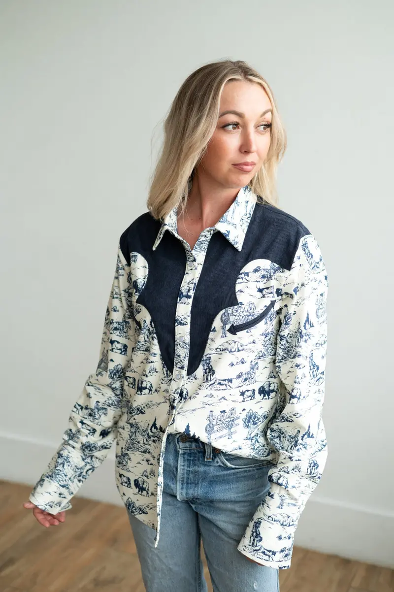 Howdy Hanny Women's Navy Cowboy Buffalo Top 1