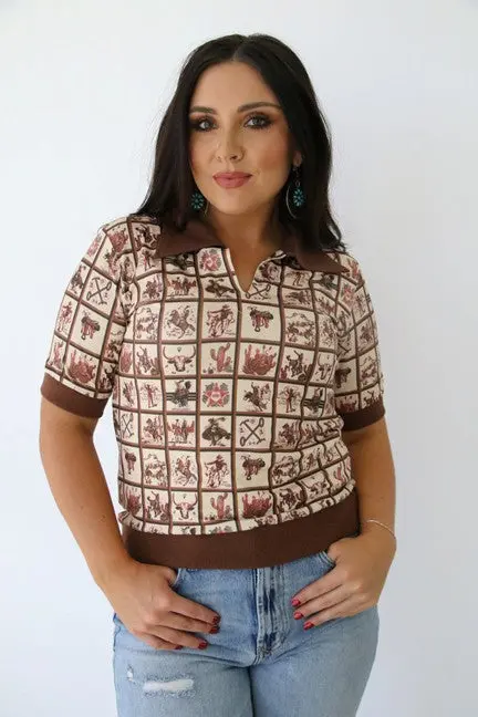 Howdy Hanny Women's Western Square Vintage Polo 1