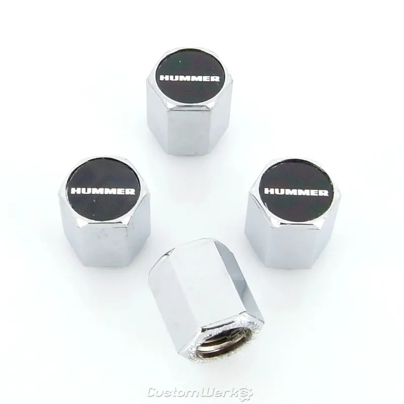 Hummer Logo Tire Stem Valve Caps (Chrome On Black) 1
