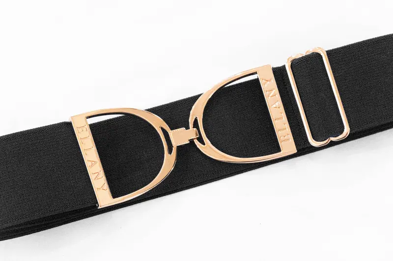 Huston X Ellany - Black - 2" Rose Gold Stirrup Equestrian Elastic Belt 1
