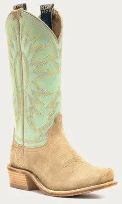 Hyer Women's Iced Mint And Sand Roughout Rose Hill Western Boot 1