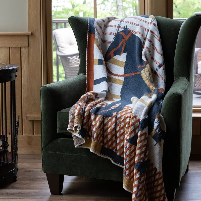 In2green - Cotton Sustainable Knit Patterned | Stripes Throw Blanket - Equestrian Cheval 1