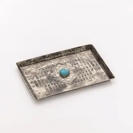 J. Alexander Rustic Silver Medium Stamped Tray With Turquoise 1