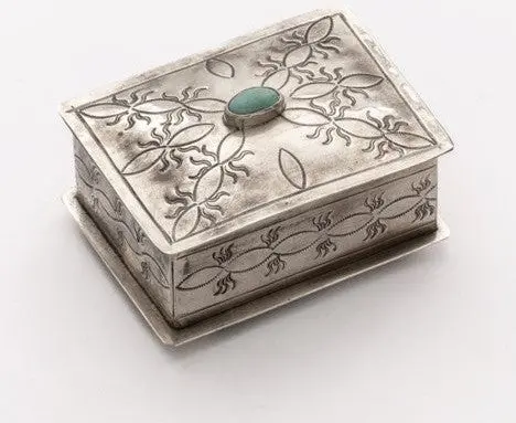 J. Alexander Rustic Silver Small Stamped Box With Turquoise 1