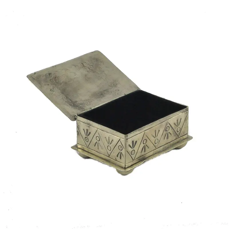 J. Alexander Rustic Silver Small Stamped Box With Turquoise 2