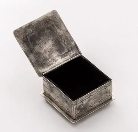 J. Alexander Rustic Silver Square Stamped Box With Turquoise 2
