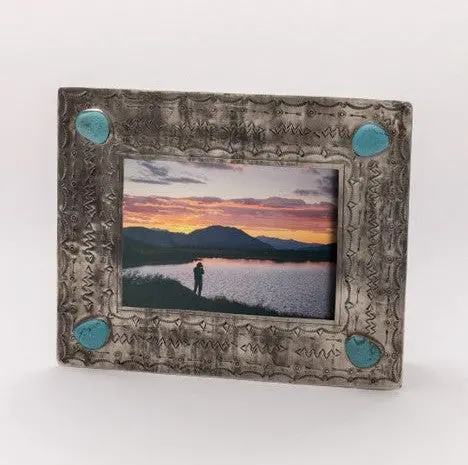 J. Alexander Rustic Silver Stamped Frome With Turquoise-5 X 7 1