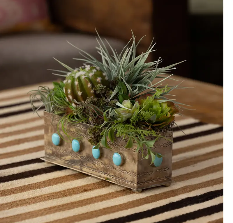 J. Alexander Rustic Silver Stamped With Turquoise Planter 1
