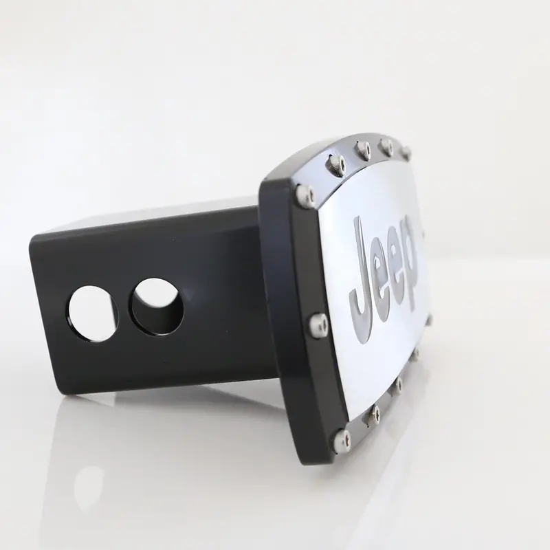 Jeep Billet Tow Hitch Cover (Black Trim On Chrome) 1