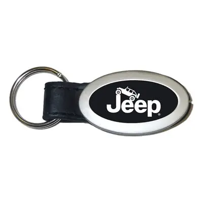 Jeep Climbing Oval Leather Key Chain (Black) 1