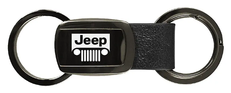Jeep Grill Double Valet Leather Key Fob (Gun Metal) 1