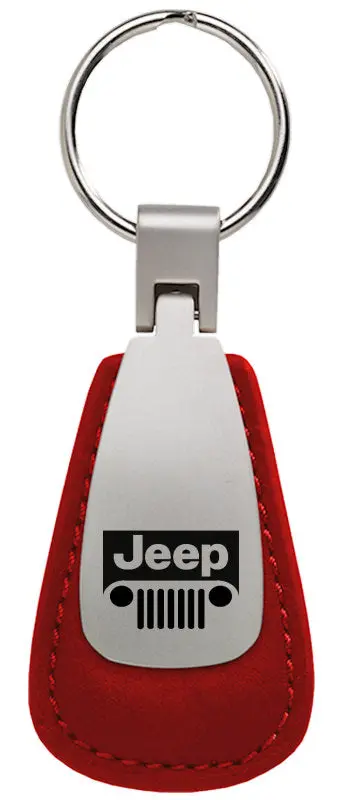 Jeep Grill Leather Tear Drop Key Ring (Red) 1