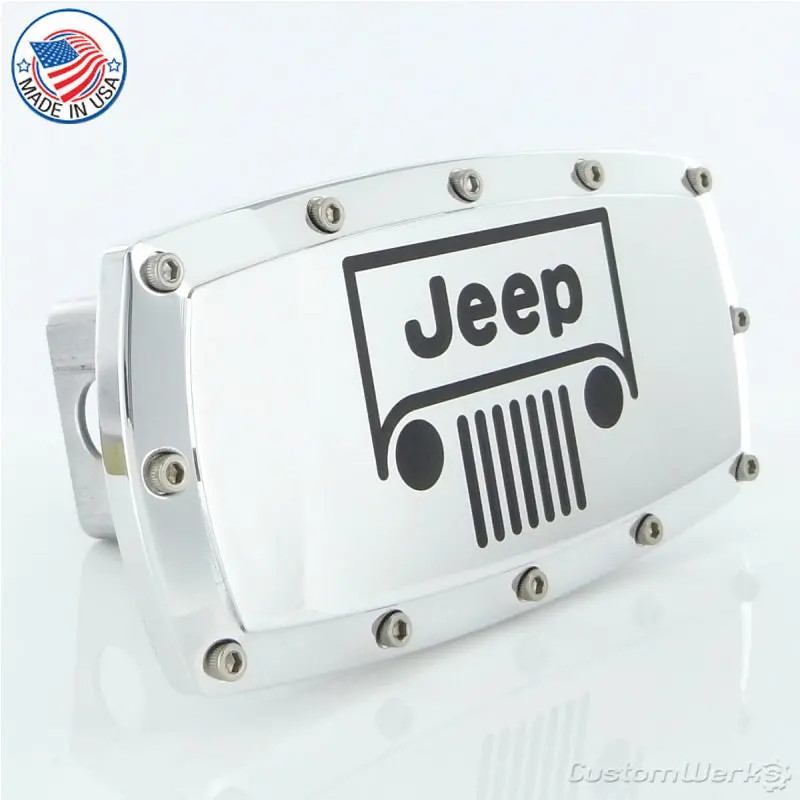 Jeep Grill Logo Billet Tow Hitch Cover (Chrome) 1