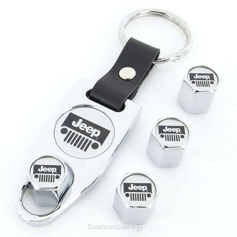 Jeep Grill Logo Tire Stem Valve Caps  Wrench Gift Set  (Chrome) 1