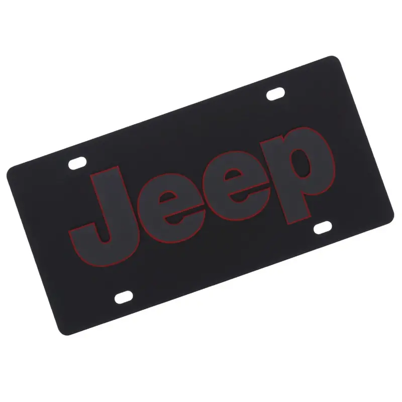 Jeep Logo License Plate (Red On Black) 1