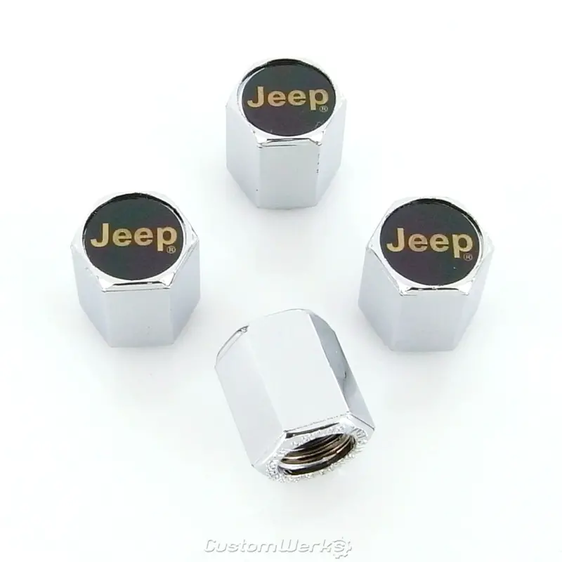 Jeep Logo Tire Stem Valve Caps (Chrome On Gold) 1