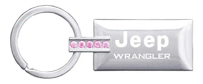 Jeep Wrangler Rectangular Pink Crystal Diamond Keychain (Chrome) 1